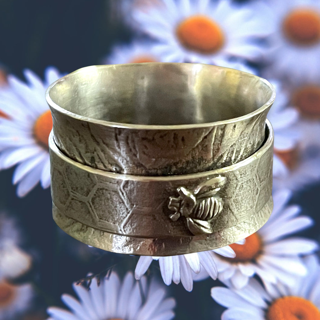 Sterling Silver Spinner/fidget Ring with Bees