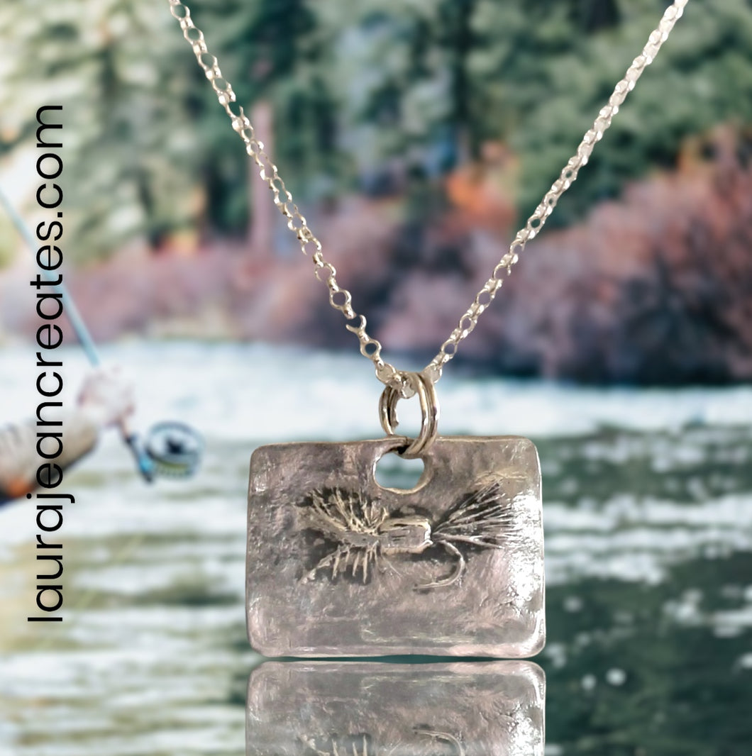 Fly Fishing Pendant for Men or Women, Fine Silver