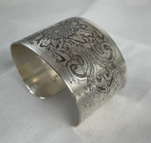 Load image into Gallery viewer, Etched Sterling Silver Cuff Bracelet - Sunflower
