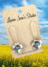 Load image into Gallery viewer, Flower with Turquoise Center in Sterling Earrings
