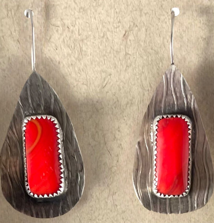 Red Rosarita Earrings in Sterling Silver