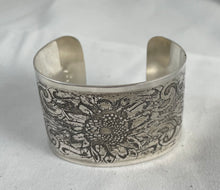 Load image into Gallery viewer, Etched Sterling Silver Cuff Bracelet - Sunflower
