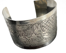 Load image into Gallery viewer, Etched Sterling Silver Cuff Bracelet - Flowers and Scrolls
