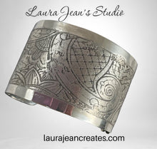 Load image into Gallery viewer, Etched Sterling Silver Cuff Bracelet - Flowers and Scrolls
