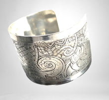 Load image into Gallery viewer, Etched Sterling Silver Cuff Bracelet - Flowers and Scrolls

