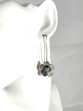 Load image into Gallery viewer, Flower with Turquoise Center in Sterling Earrings
