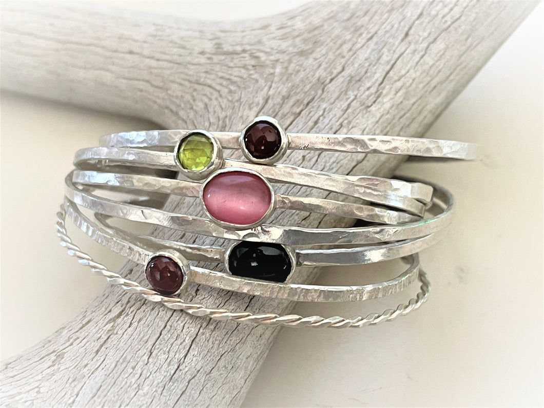 Sterling Silver Stacking Bracelet with Gemstone