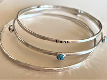 Load image into Gallery viewer, Set of three Sterling Silver Bangle Bracelets with Kingman Turquoise
