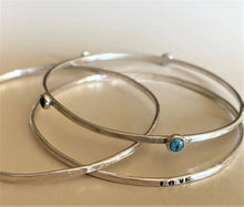 Load image into Gallery viewer, Set of three Sterling Silver Bangle Bracelets with Kingman Turquoise
