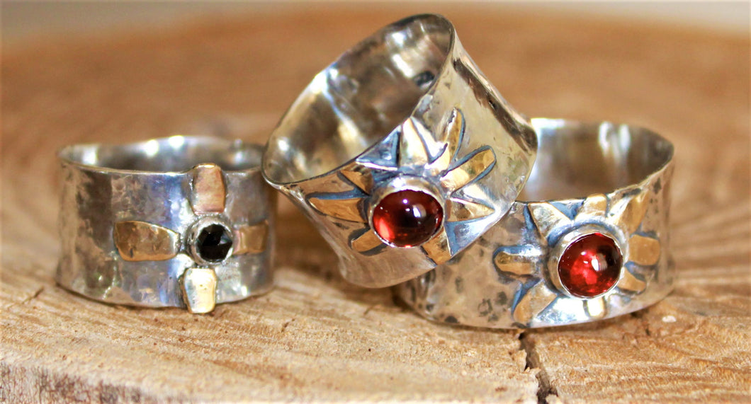 Wildflower Rings - Sterling Silver/Brass/Gem of choice